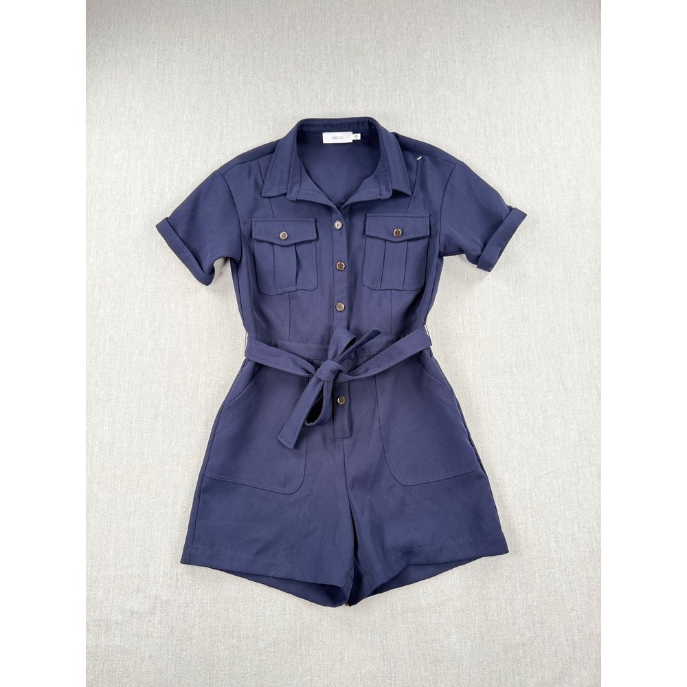 Anthropologie Greylin Navy Blue Utility Button Front Belted Romper KP5999A XS